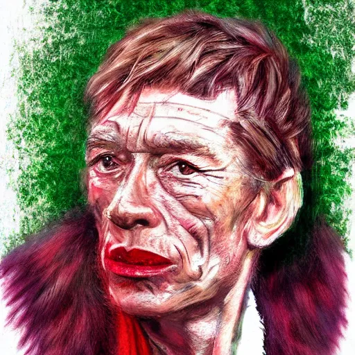 Image similar to peter otoole, hair green, face white, lips red, portrait, impressionistic, concept art