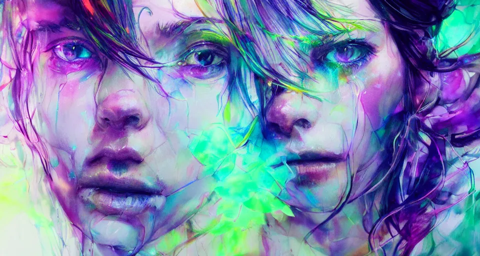 Prompt: concept art, trending on cgsociety and unreal engine, light effect, highly detailed, super wide angle, neon purple, neon orange, lime green, watercolor by Agnes Cecile