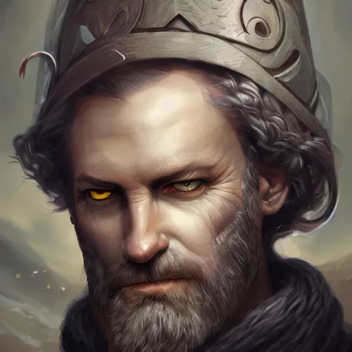 Image similar to a detailed matte head - on portrait painting of an middle - aged half - tiefling nobleman with golden eyes and short well kept hair, by charlie bowater, lise deharme, wlop, tending on arstation, dungeons and dragon, dnd, pathfinder, fanart, oil on canvas