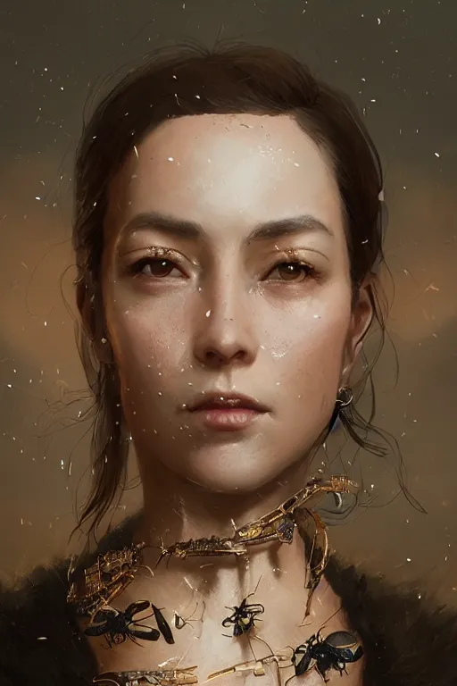 Prompt: a fancy portrait of a women with bug jewelry by greg rutkowski, sung choi, mitchell mohrhauser, maciej kuciara, johnson ting, maxim verehin, peter konig, 8 k photorealistic, cinematic lighting, hd, high details, dramatic, atmosphereric, trending on artstation