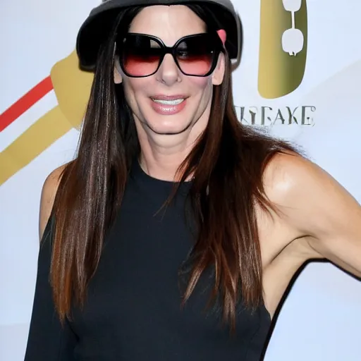 Prompt: sandra bullock wearing a very large silly hat