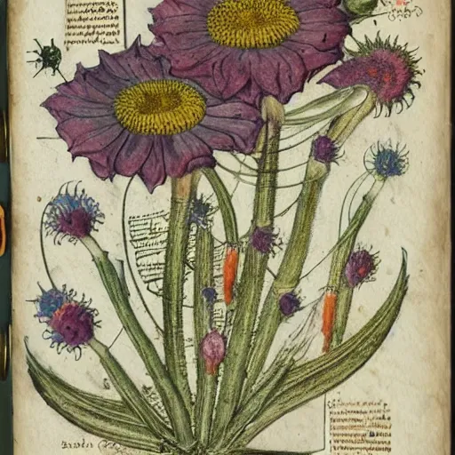 Prompt: detailed flower illustrations from the Voynich manuscript