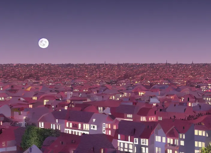 Image similar to thousands of big moons, focus on the sky. thousands of houses in the city, hyperrealism, no blur, 4 k resolution, ultra detailed