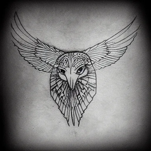 Image similar to tattoo design stencil. pencil sketch, black and white, hawk