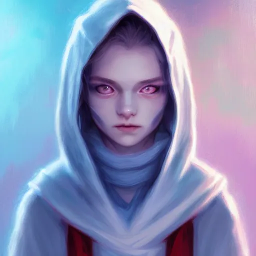 Image similar to colorful and Festive Captivating mage white kitten, with a blue hoodie, serious looking, atmospheric lighting, painted, intricate, highly detailed by Charlie Bowater