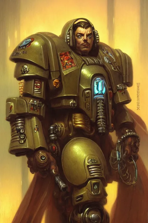 Image similar to character portrait cyberpunk starcraft terran warhammer 4 0 k space marine tech priest steve buscemi, character design, painting by gaston bussiere, katsuya terada, frank frazetta, tom of finland, trending on artstation