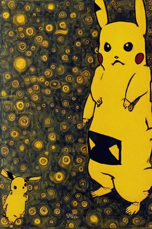 Image similar to Pikachu by Gustav Klimt