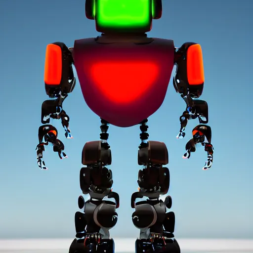 Prompt: [Robot(ian) { eyes(cute huge + luminous + glowing), view(full body + zoomed out), background(solid) }]