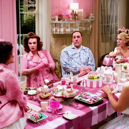 Image similar to Tony Soprano having a girly tea party