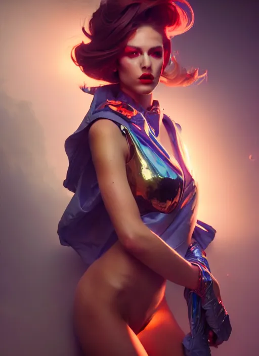 Prompt: beautiful girl in stylish clothing, portrait photography, volumetric lighting, ray tracing, vibrant, vivid, hyper realistic photography, 8 k hdr, detailed skin, glamorous posing, perfect anatomy, symmetrical, art by pascal blanche and greg rutkowski and peter mohrbacher