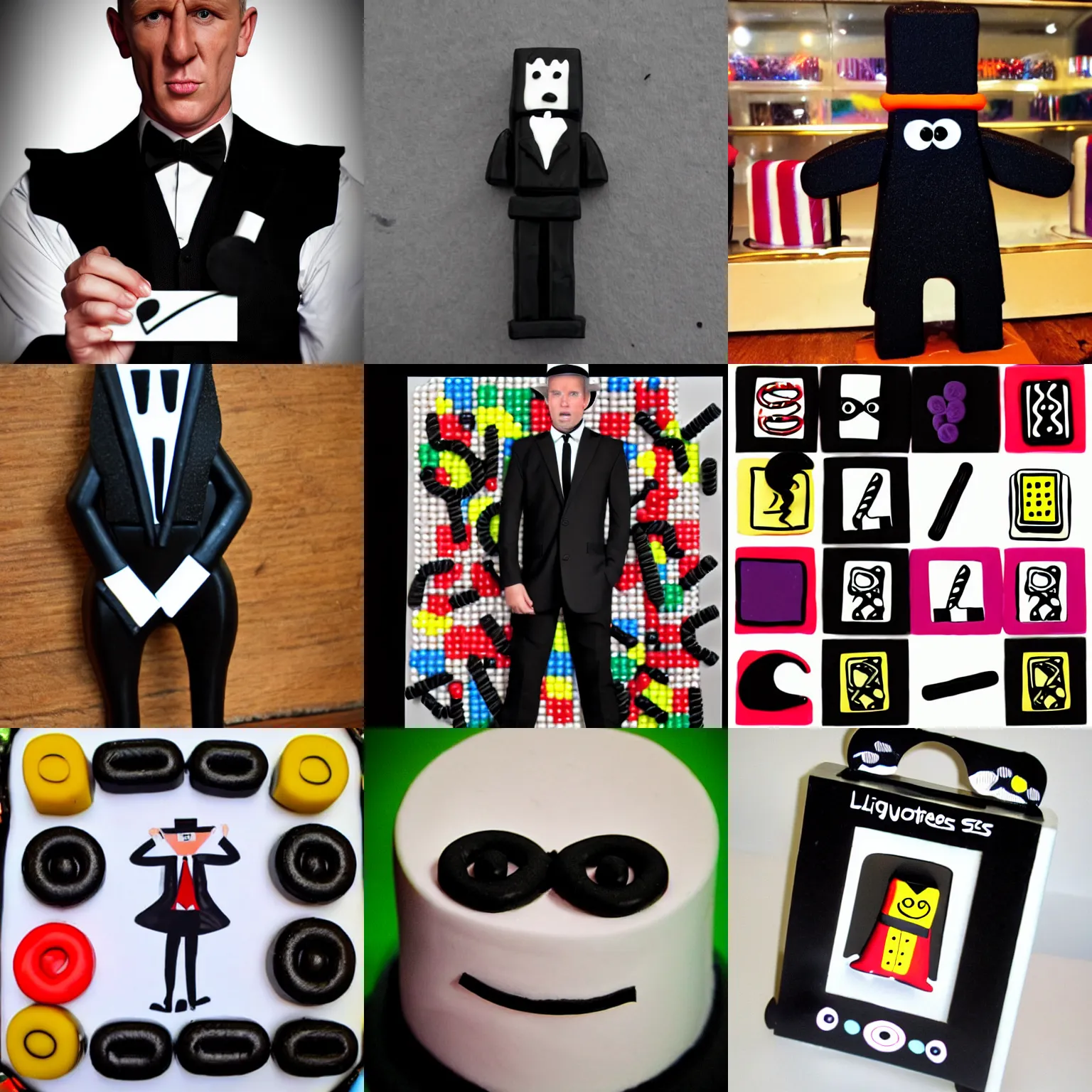 Image similar to anthropomorphic liquorice james 0 0 7 bond allsorts