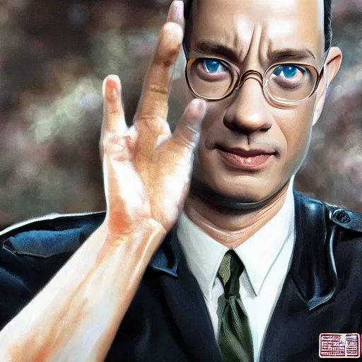 Image similar to tom hanks as forrest gump has shrimp hands, photorealistic, cgsociety, artstation