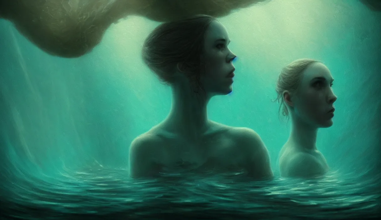 Prompt: epic professional digital art of angry life, ambient teal light, painted, mysterious, closeup cinematic aquatic scene, eerie, mythic, detailed, intricate, grand, leesha hannigan, wayne haag, reyna rochin, ignacio fernandez rios, mark ryden, van herpen, artstation, cgsociety, epic, stunning, gorgeous, wow wow detail