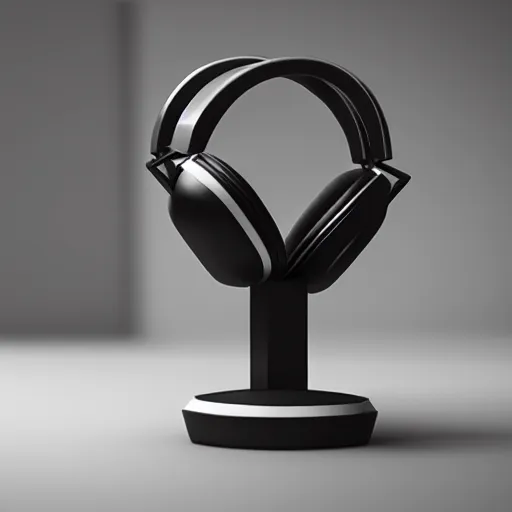 Image similar to headphone stand, futuristic, techno, cyberpunk, product design, render, cute, swag, geometric, fun, iconic