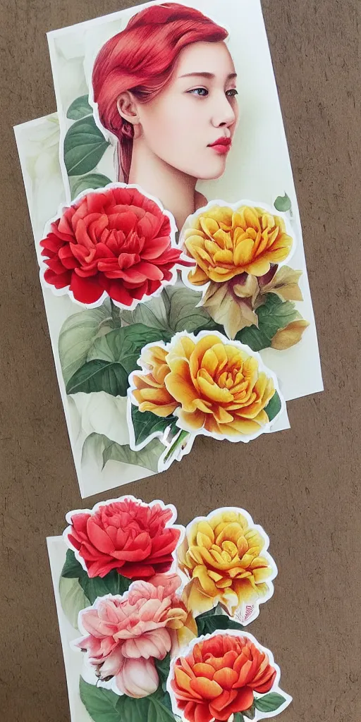 Image similar to beautiful flower, by tran nguyen, warm colors, cozy, etsy stickers, white border, sticker sheet, individual sticker