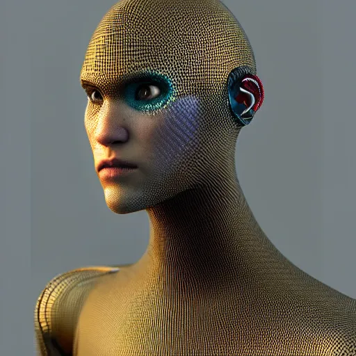 Image similar to character of ex machina 3 d render in octane