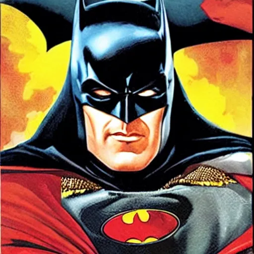 Image similar to comic book cover of'emperor batman ', art by alex ross