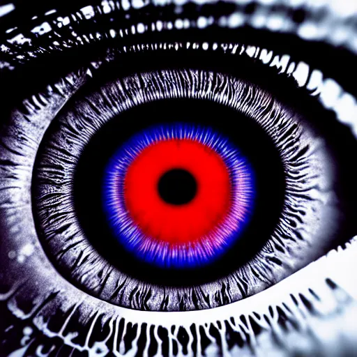 Image similar to a detailed extremely close up of inside the iris, cornea, red image, microscopic, extremely close up drawing by junji ito, cgsociety, generative art, lovecraftian, parallax, cosmic horror, extremely detailed, hyperrealism, unreal engine, octane render, award winning, masterpiece, highly detailed, realistic, 4 k, digital