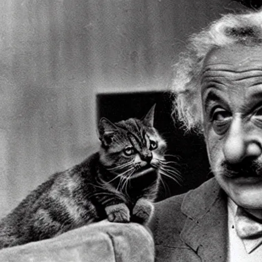 Image similar to a cat teaching albert einstein special theory of relativity