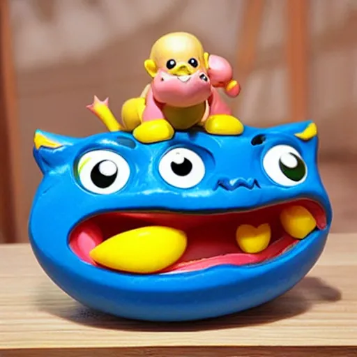 Image similar to cartoon cute baby monster sculpture toy on display