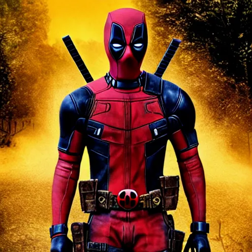 Image similar to deadpool in the walking dead 4 k detailed super realistic