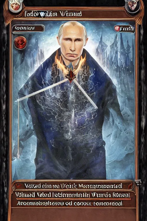 Image similar to Evil wizard Vladimur Putin as a Magic the Gathering card