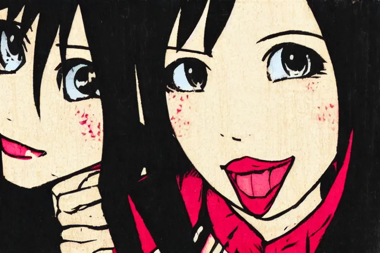 Image similar to woodcut of Nico Yazawa from love live, highly detailed