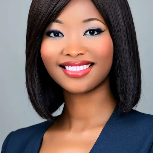 Prompt: a fullbody shot of a beautiful, african - asain female news anchor, with a bob cut, ultra hd, high definition, high quality, crisp, sharp, smooth, 8 k resolution