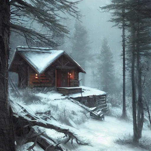 Image similar to a cabin in the woods by greg rutkowski