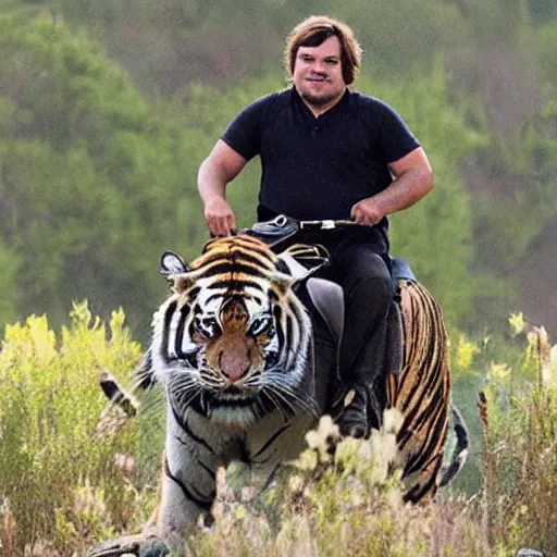 Prompt: jack black riding a tiger