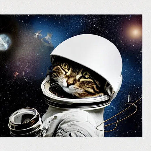 Image similar to astronaut cat on board the sputnik 2, realistic, photo, detailed, patriotic