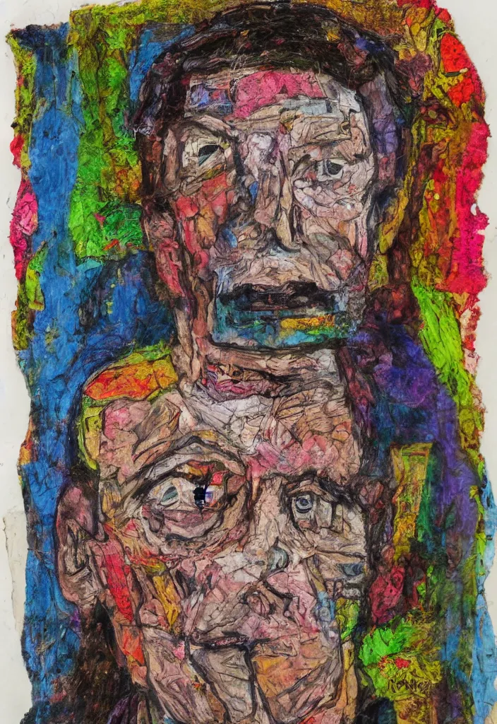 Image similar to self - portrait, award winning outsider art, mixed media