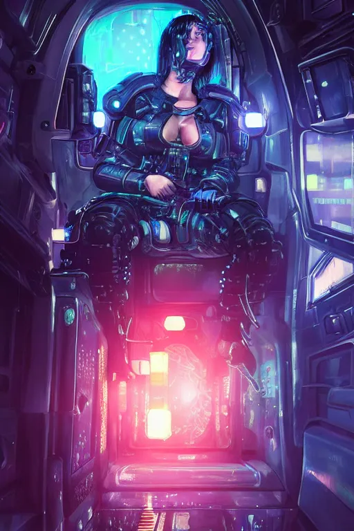 Image similar to portrait futuristic beautiful and cyberpunk and mythical female police, at inside of a future armored vehicle, heavy rainning futuristic tokyo cyberpunk night, ssci-fi, fantasy, intricate, very very beautiful, elegant, neon light, highly detailed, digital painting, artstation, concept art, soft light, hdri, smooth, sharp focus, illustration, art by tian zi and craig mullins and WLOP and alphonse mucha