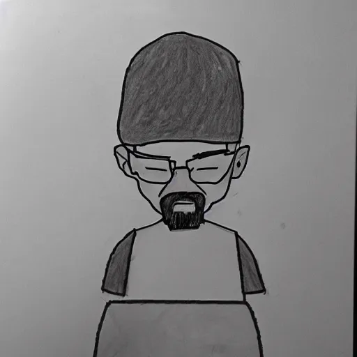 Image similar to Child's drawing of Walter White Cooking meth, simple, paper,