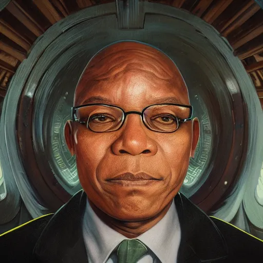 Image similar to jacob zuma, highly detailed vfx portrait, unreal engine, greg rutkowski, loish, rhads, caspar david friedrich, makoto shinkai and lois van baarle, ilya kuvshinov, rossdraws, elegent, tom bagshaw, alphonse mucha, global illumination, detailed and intricate environment.