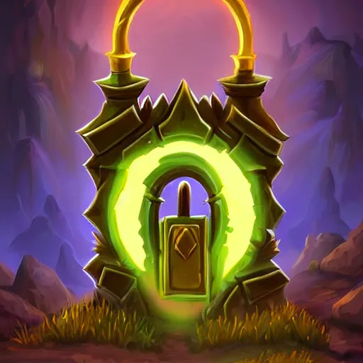 Image similar to a glowing simple giant lock, fantasy digital art, in the style of hearthstone artwork