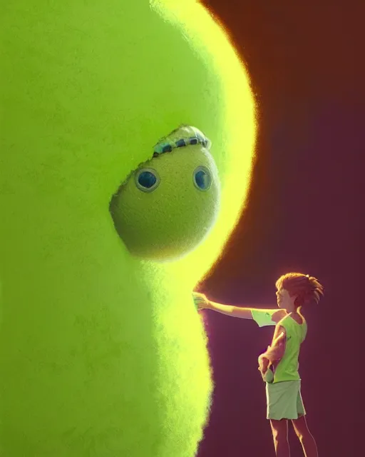 Prompt: highly detailed vfx portrait of a character of a tennis ball monster stephen bliss, chalk, unrealengine, greg rutkowski, loish, rhads, beeple, makoto shinkai and lois van baarle, ilya kuvshinov, rossdraws, tom bagshaw,