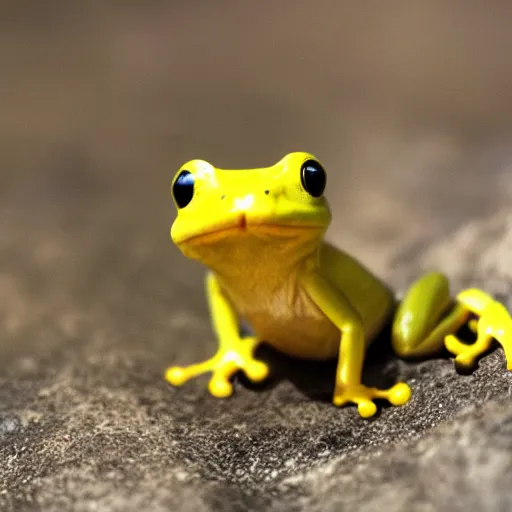 Prompt: a tiny yellow frog
