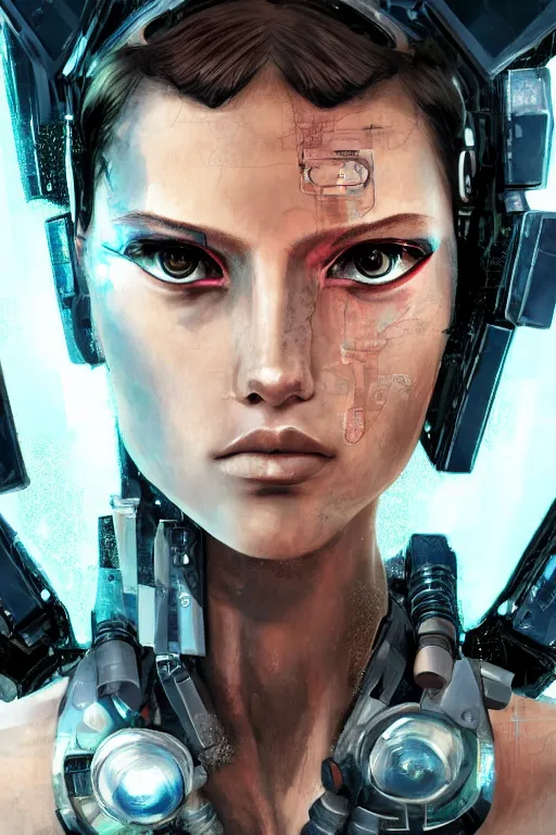 Prompt: a close - up portrait of a cyberpunk cyborg girl, by jean fouqet, rule of thirds