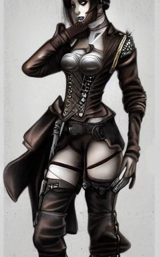 Image similar to pencil drawing of a steampunk girl, full costume, digital art, trending on artstation