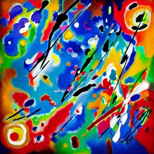 Prompt: abstract paint splatter art by vasily kandinsky, piet mondrian, kazimir malevich, lyubov popova, jackson pollock, inspirational, award winning