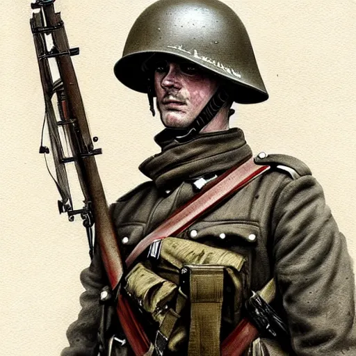 Image similar to german empire ww 1 Sturmtruppen soldier looking forward portait drawn by greg rutkowski
