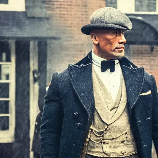 Image similar to Dwayne Johnson in Peaky Blinders very detail 4K quality super realistic