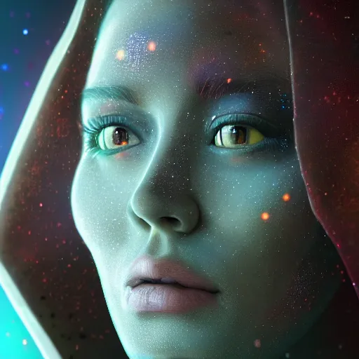 Image similar to highly detailed close up portrait of a celestial with a body made of spacedust, concept art, character art, studio lightning, bright colors, intricate, masterpiece, photorealistic, hiperrealistic, sharp focus, high contrast, Artstation HQ, DeviantArt trending, 4k UHD, Unreal Engine 5