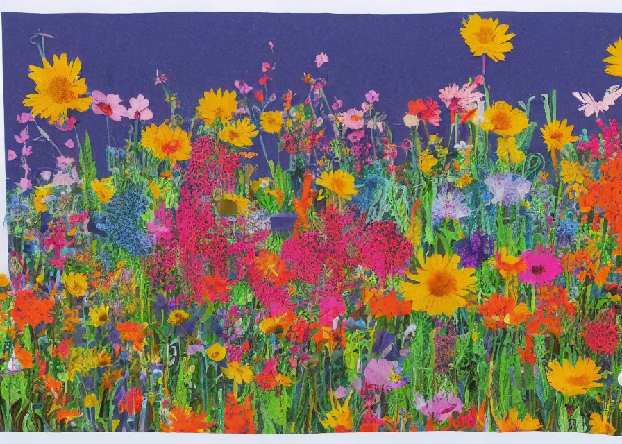 Prompt: flower meadow landscape, colored paper collage