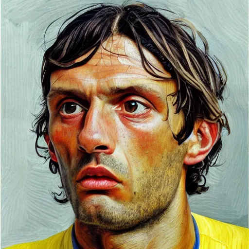 Image similar to high quality high detail painting by lucian freud, hd, portrait of paolo maldini