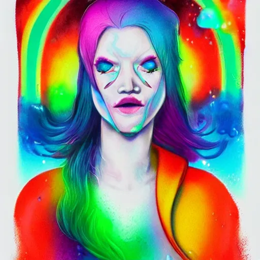 Image similar to beautiful albino woman vomiting rainbows, unral engine octane, colorful, darkart