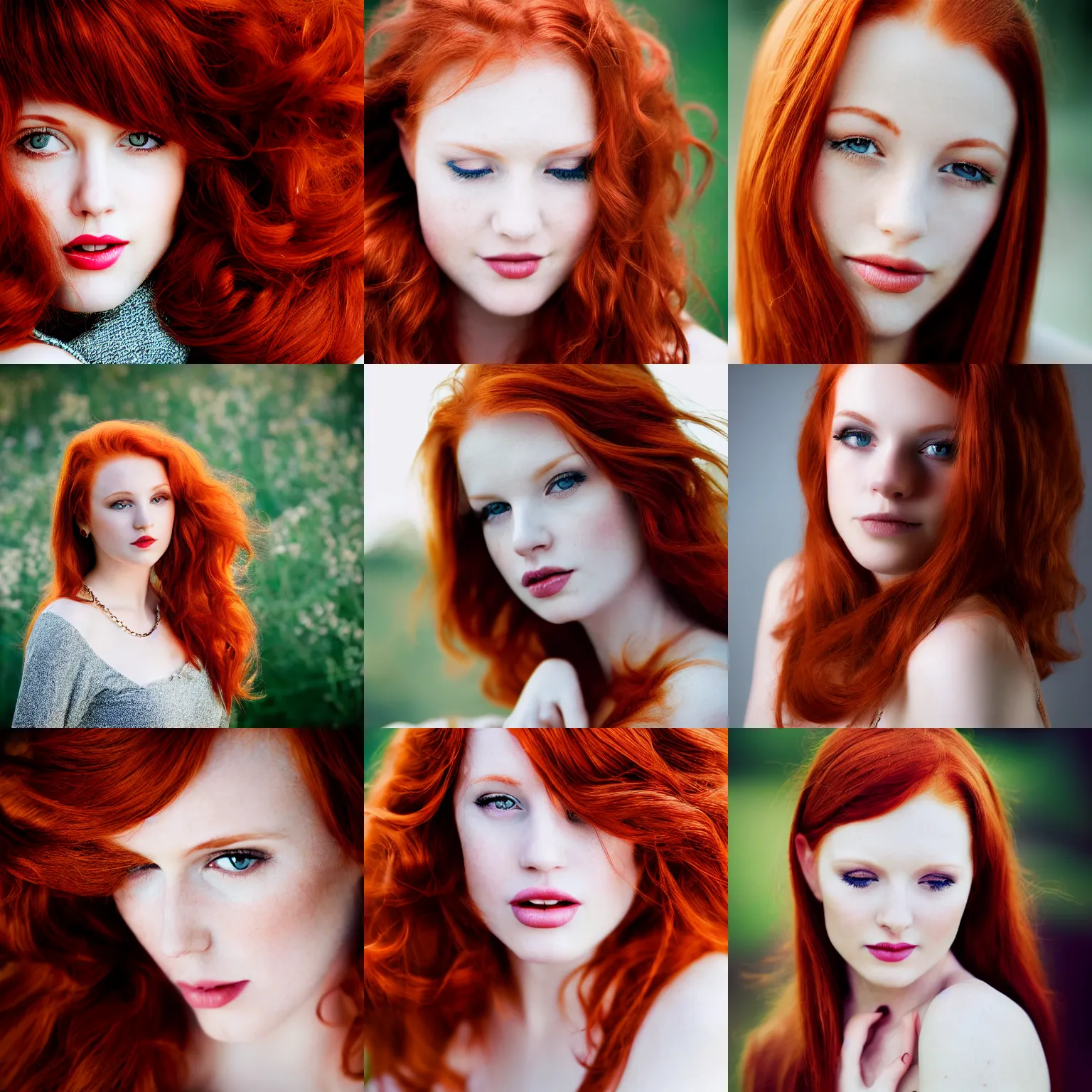 Prompt: beautiful redhead woman, Photography, Glamor Shot, Portrait, 35mm, Closeup