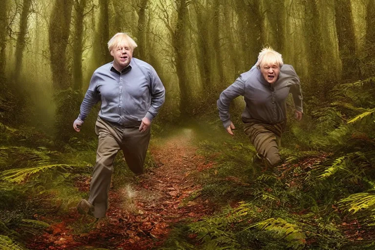 Prompt: boris johnson chasing you in a forest, trailcam footage, created by Mark Keathley