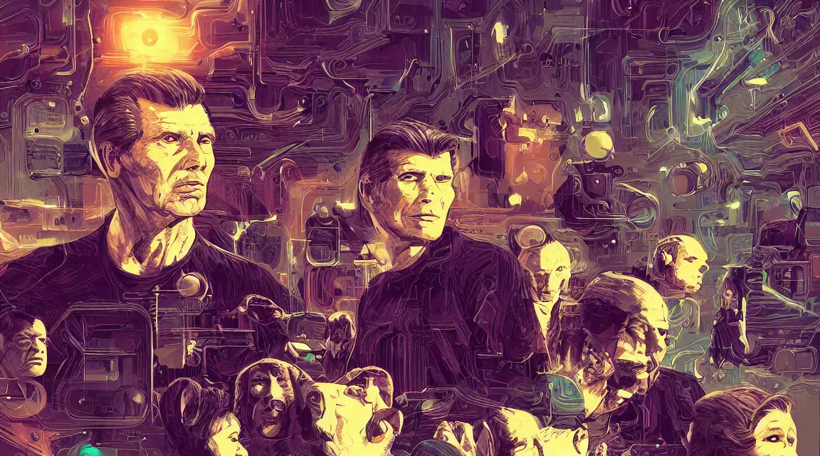 Image similar to do the androids dreams with electric sheeps, Wilbur Mercer, Rick Deckard, friend buster, Philip K. D. ,digital art, illustration style